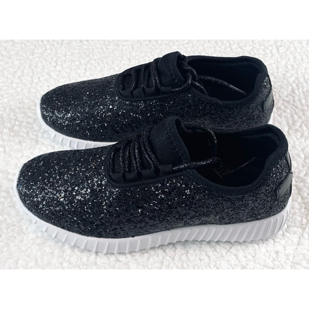 (NIB) FOREVER LINK • Black/White Remy Glitter Lace-Up Sneakers, 6 - Picture 7 of 16